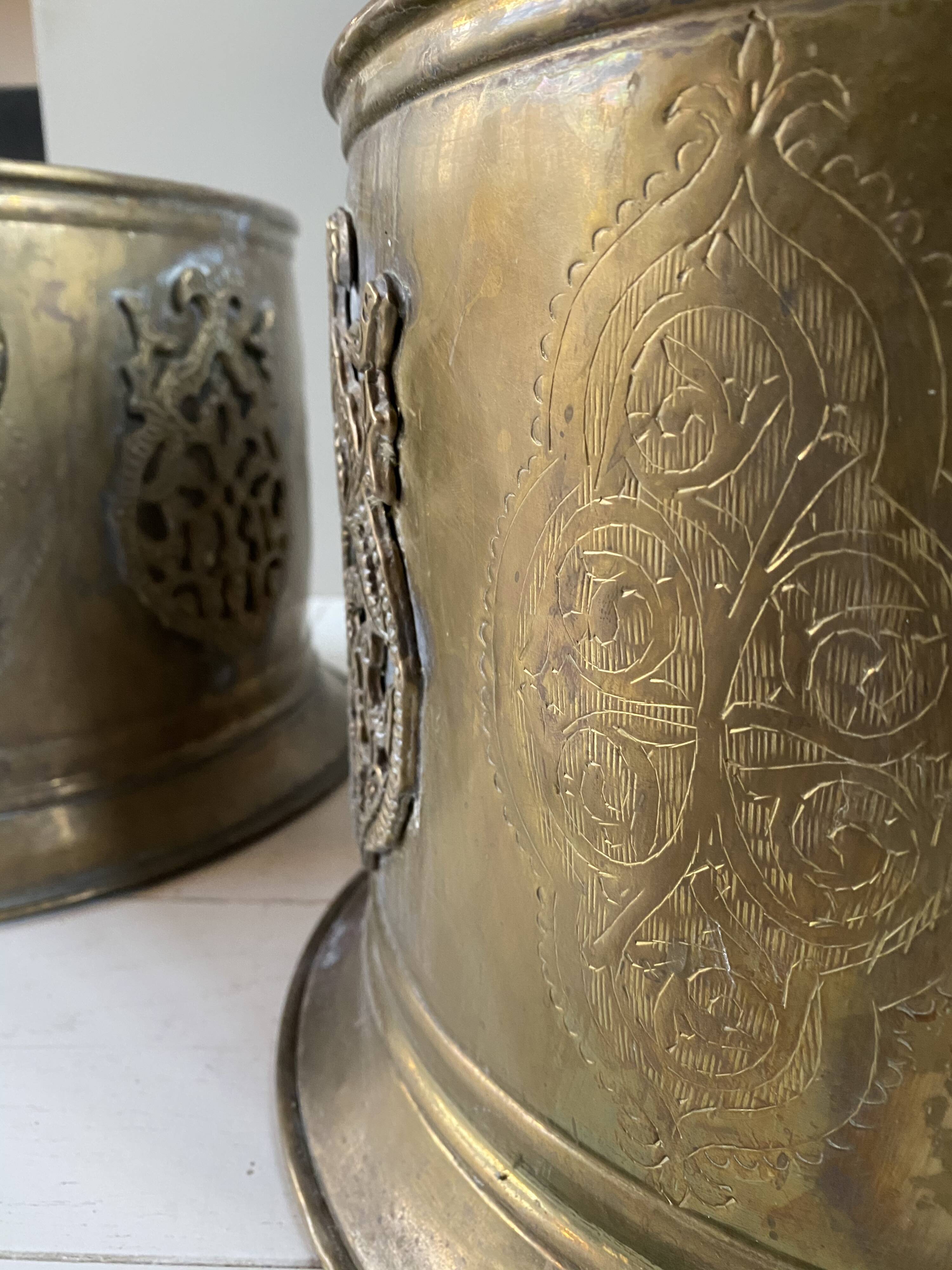 Engraved brass pot cover