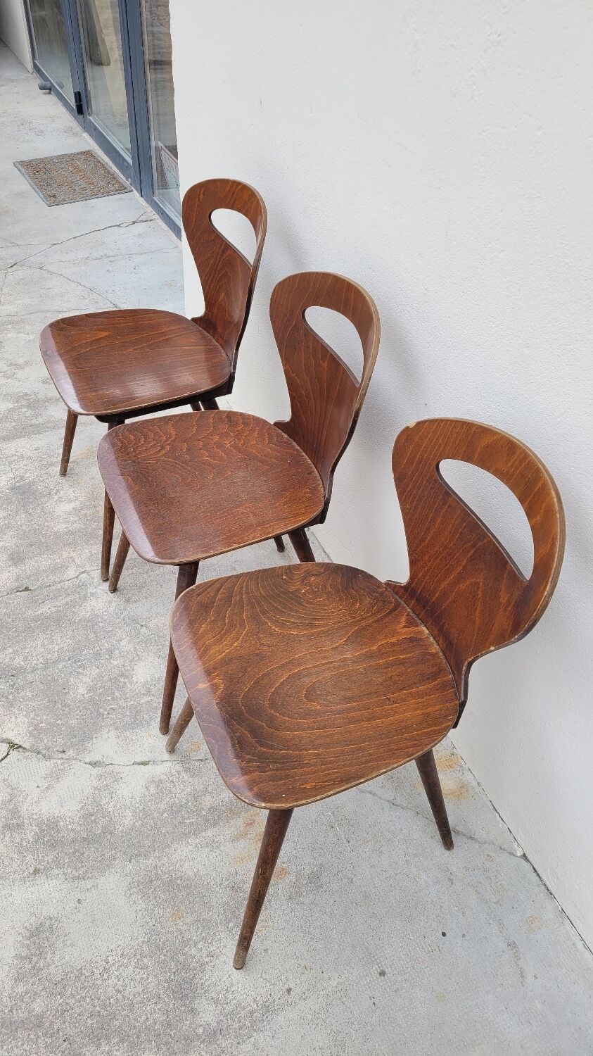Series of 3 bistro chairs baumann model Fourmi 1950 vintage