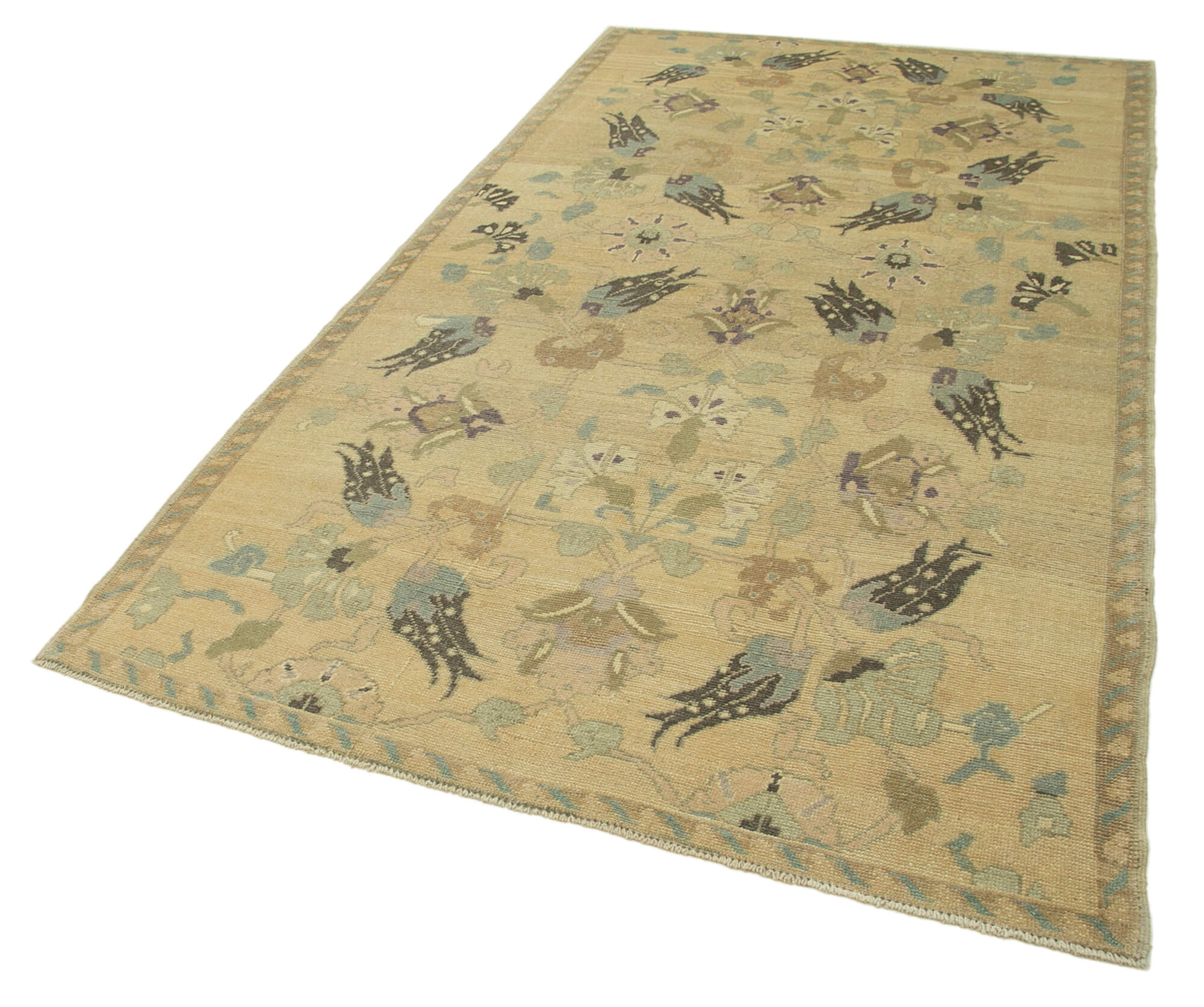 1960s Handmade Rustic Oriental Beige Carpet 156 cm x 277 cm