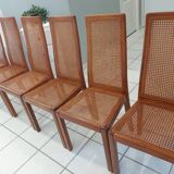 Set of 6 cane chairs, vintage Italian design, 1970s