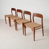 Set of 4 Niels Otto Moller teak dining chairs, model 75, Denmark, 1960s