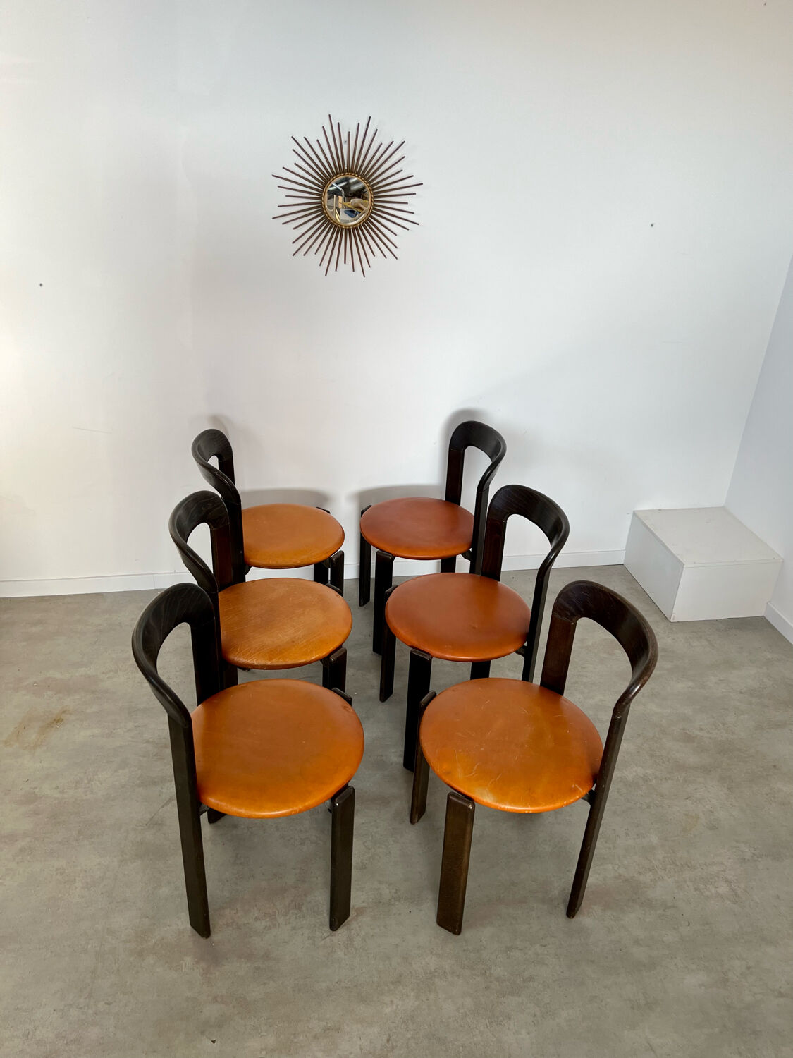 6 wooden chairs and imitation leather design Bruno Rey for Dietiker vintage year 60