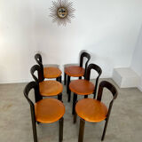 6 wooden chairs and imitation leather design Bruno Rey for Dietiker vintage year 60
