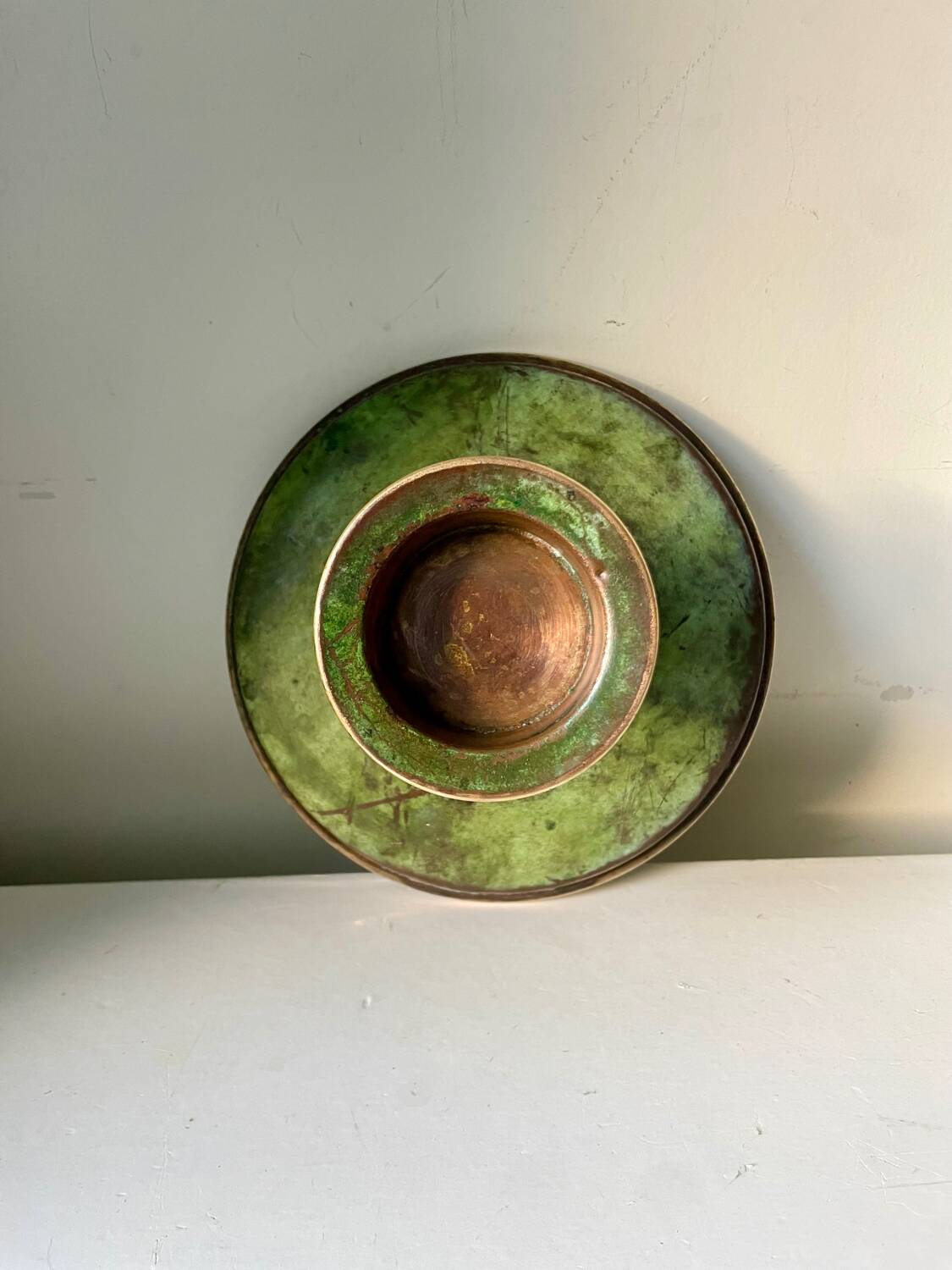 Scandinavian ART DECO candle holder in Bronze with verdigris patina