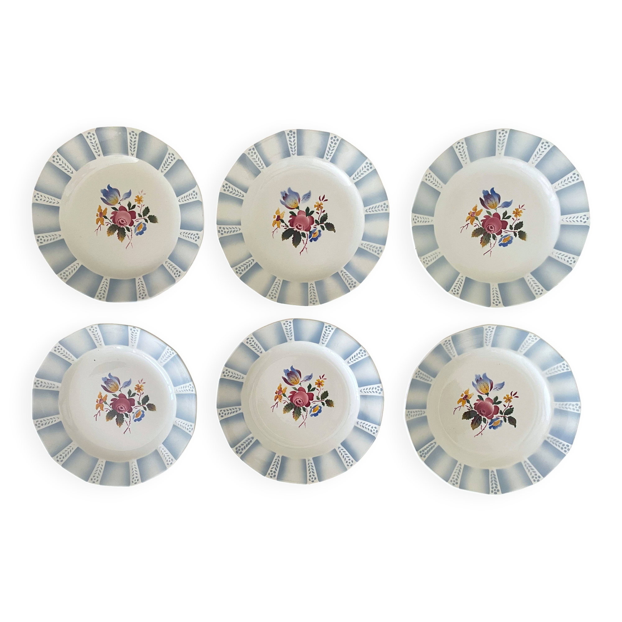 6 antique dessert plates in Sarreguemines faience