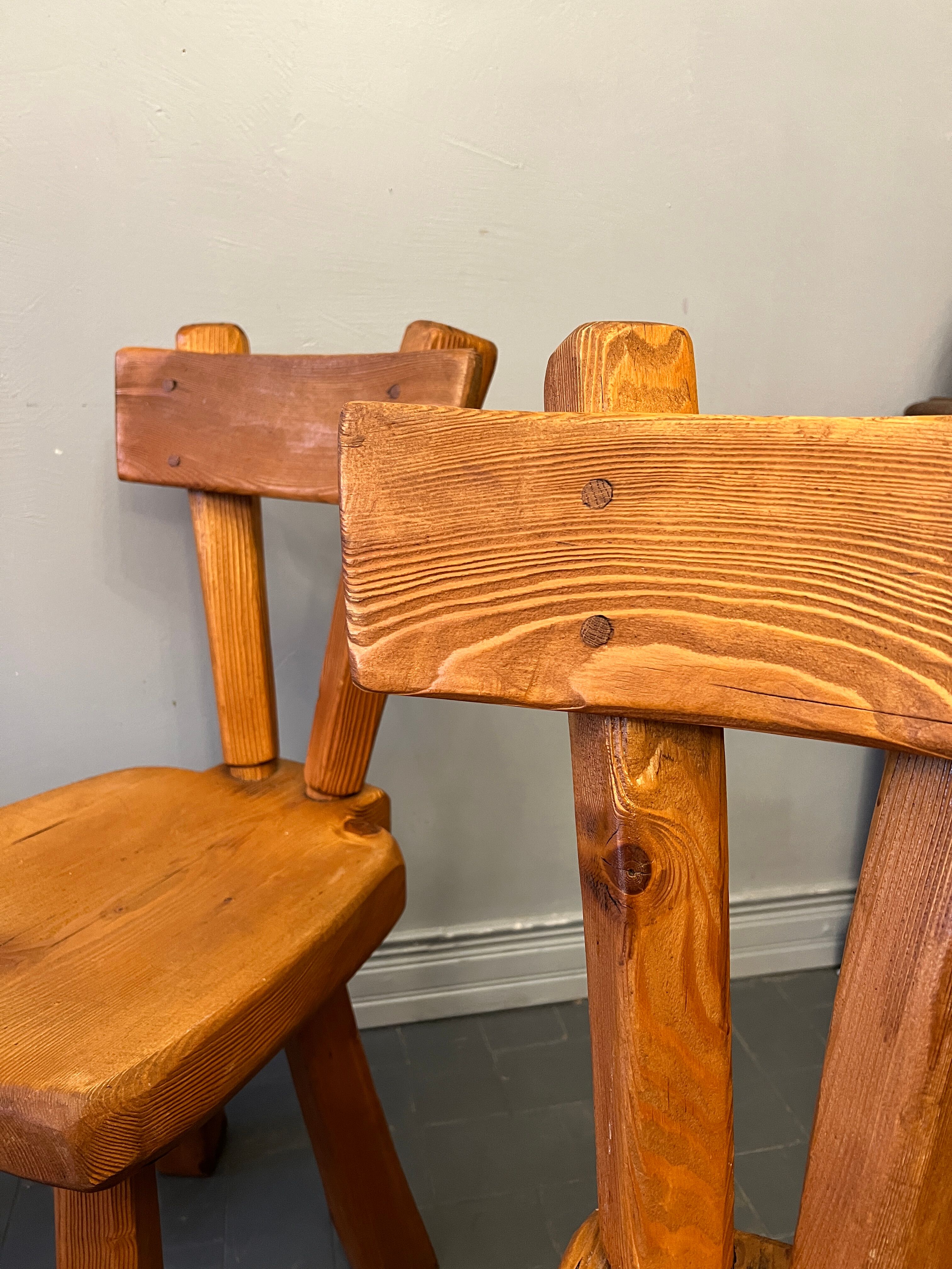 4 antique solid pine chairs