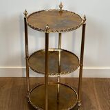 Round silver-plated brass table with triple eglomisé mirror tops from Maison Jansen.