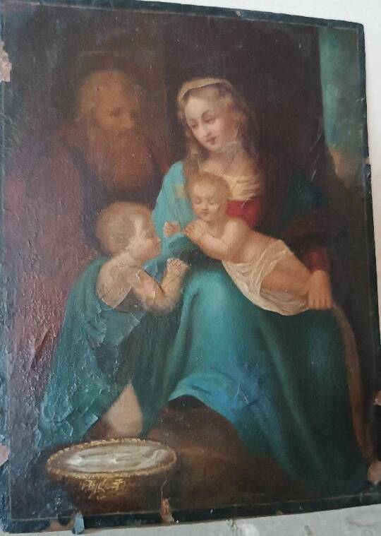 Peinture ancienne sur cuivre - Sainte Famille -
