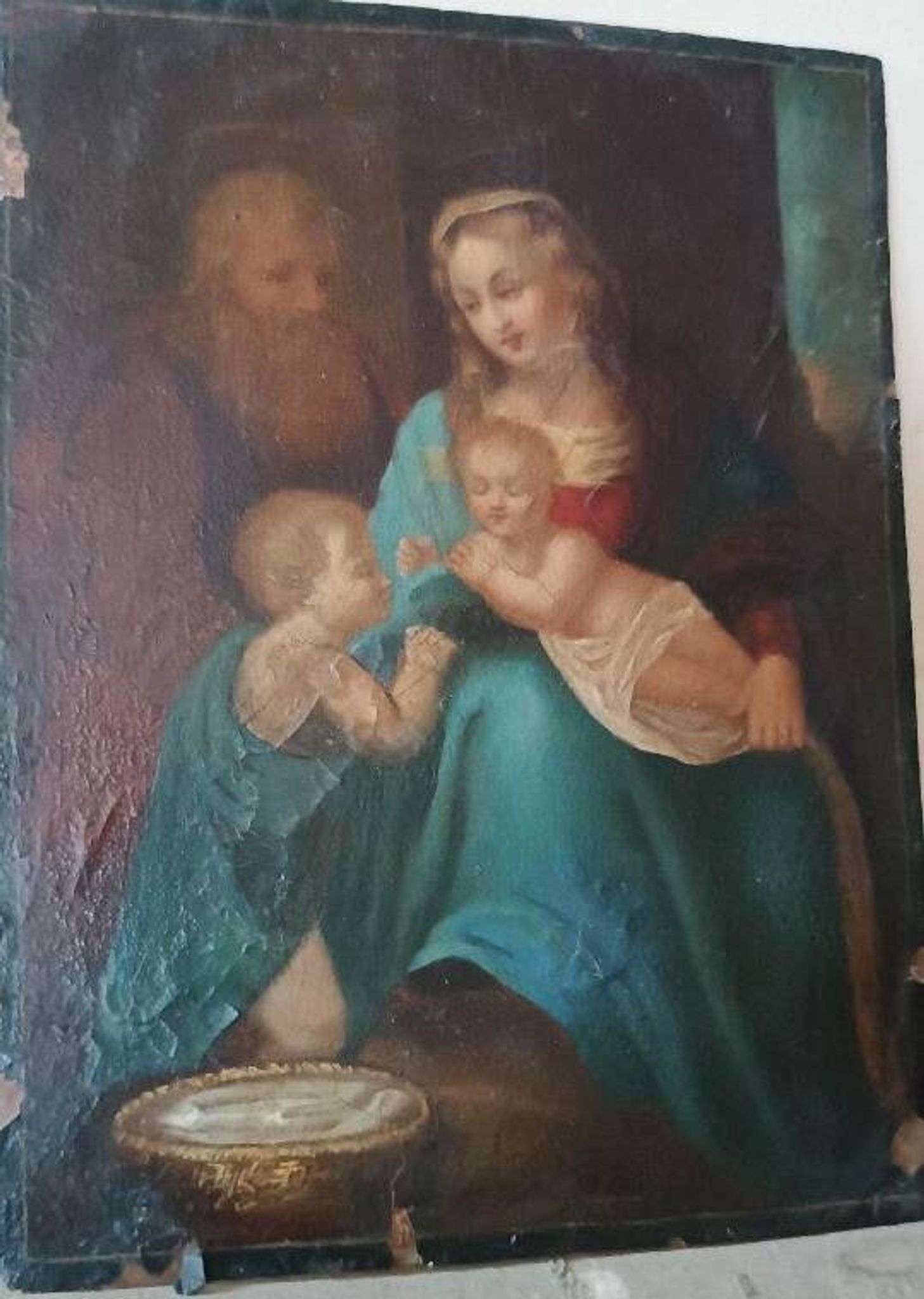 Peinture ancienne sur cuivre - Sainte Famille -