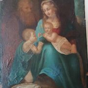 Peinture ancienne sur cuivre - Sainte Famille -