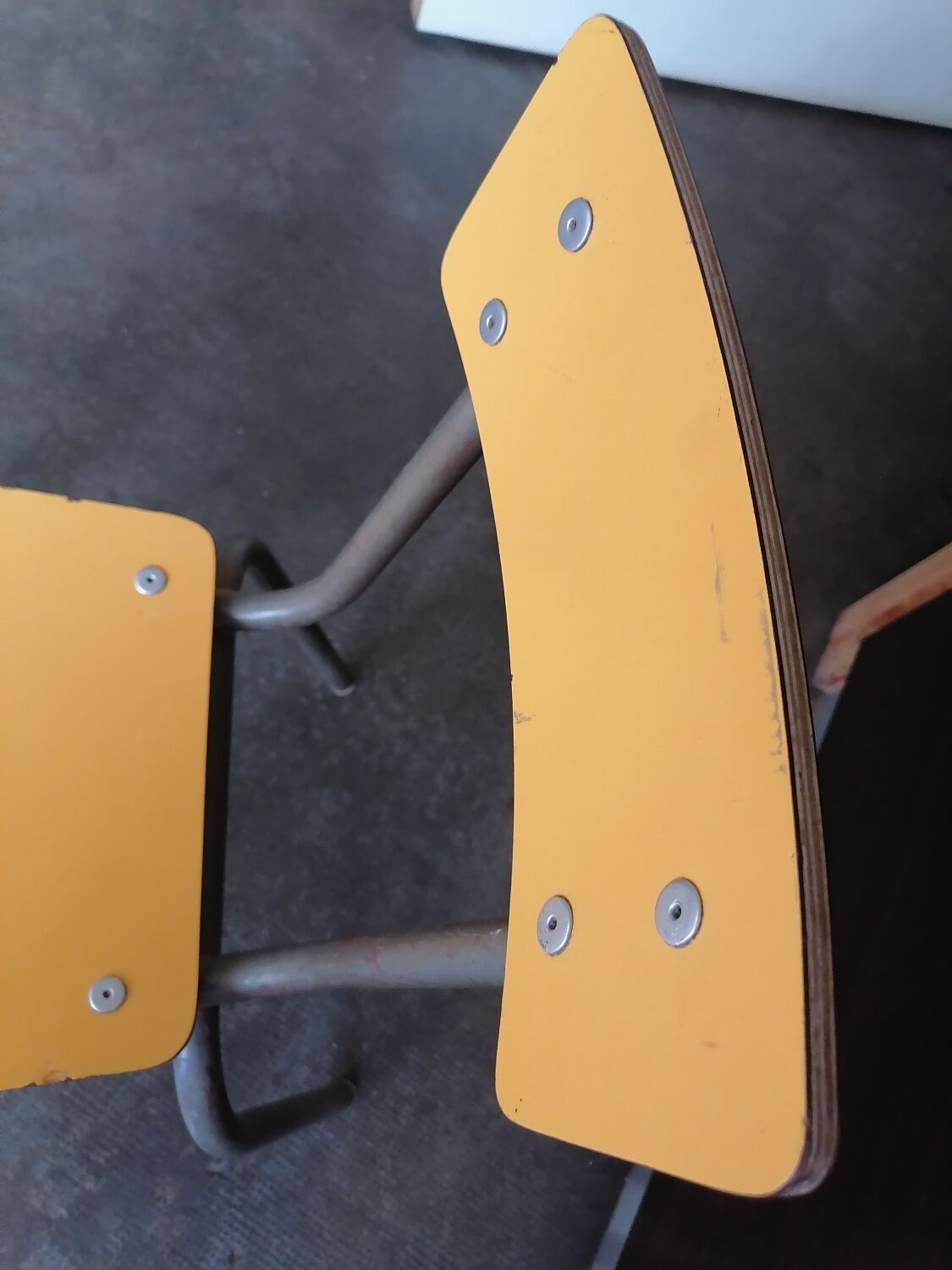 Small school chair 1950s yellow formica tube