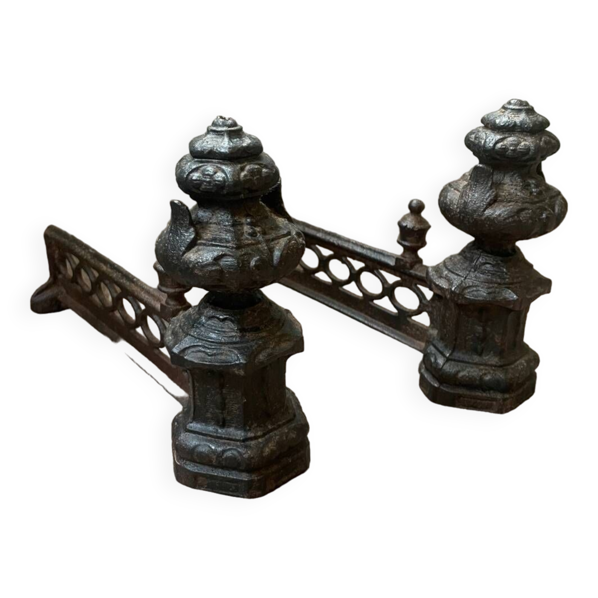 Pair of Louis XVI style bronze andirons