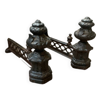 Pair of Louis XVI style bronze andirons