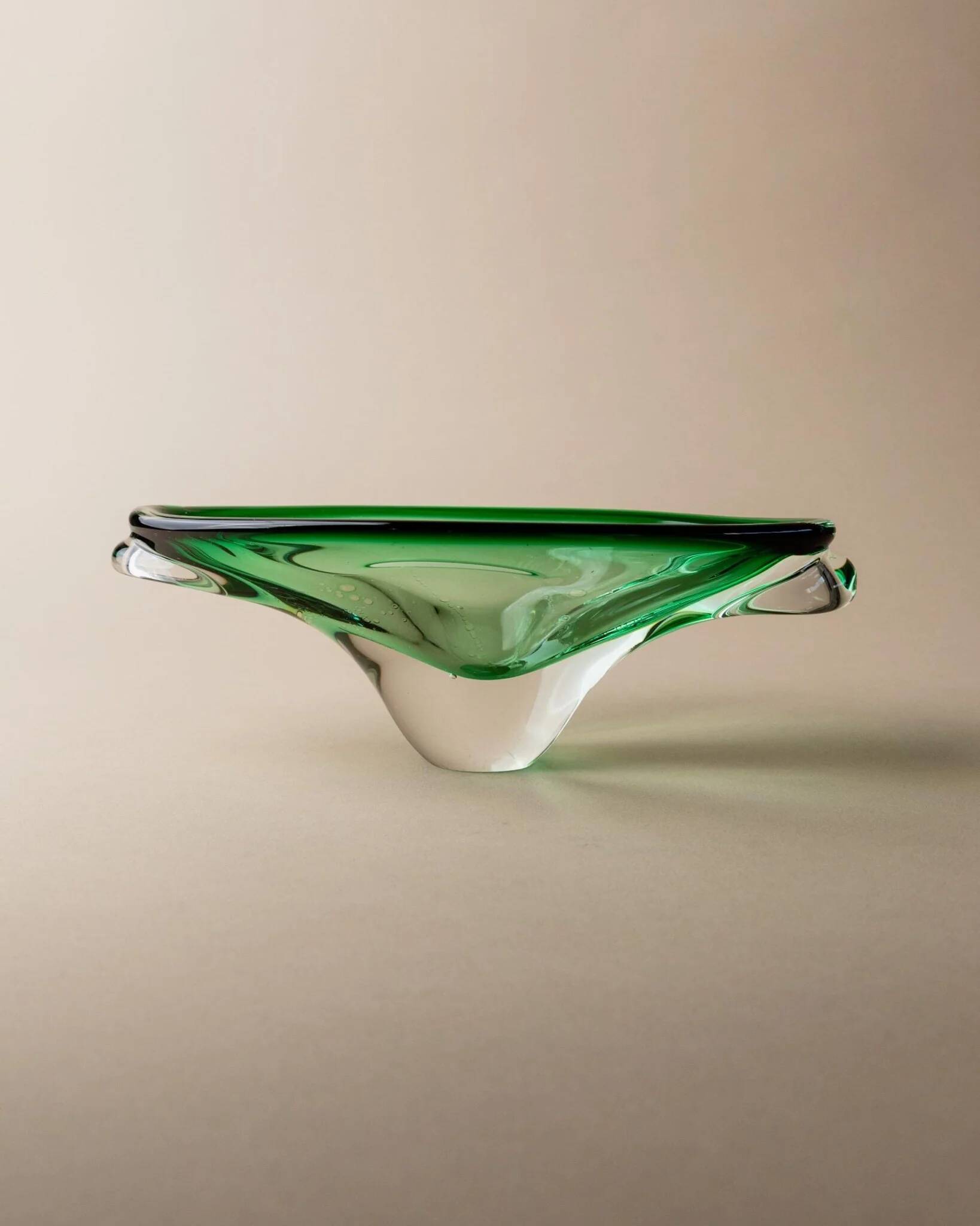 Green Murano Glass Bowl, Hand-Blown Italian 1970s Vide Poche with Organic Shape