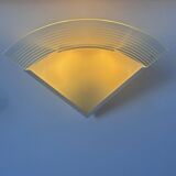 Pair of vintage wall lights, white lacquered metal and sandblasted glass, France 1970