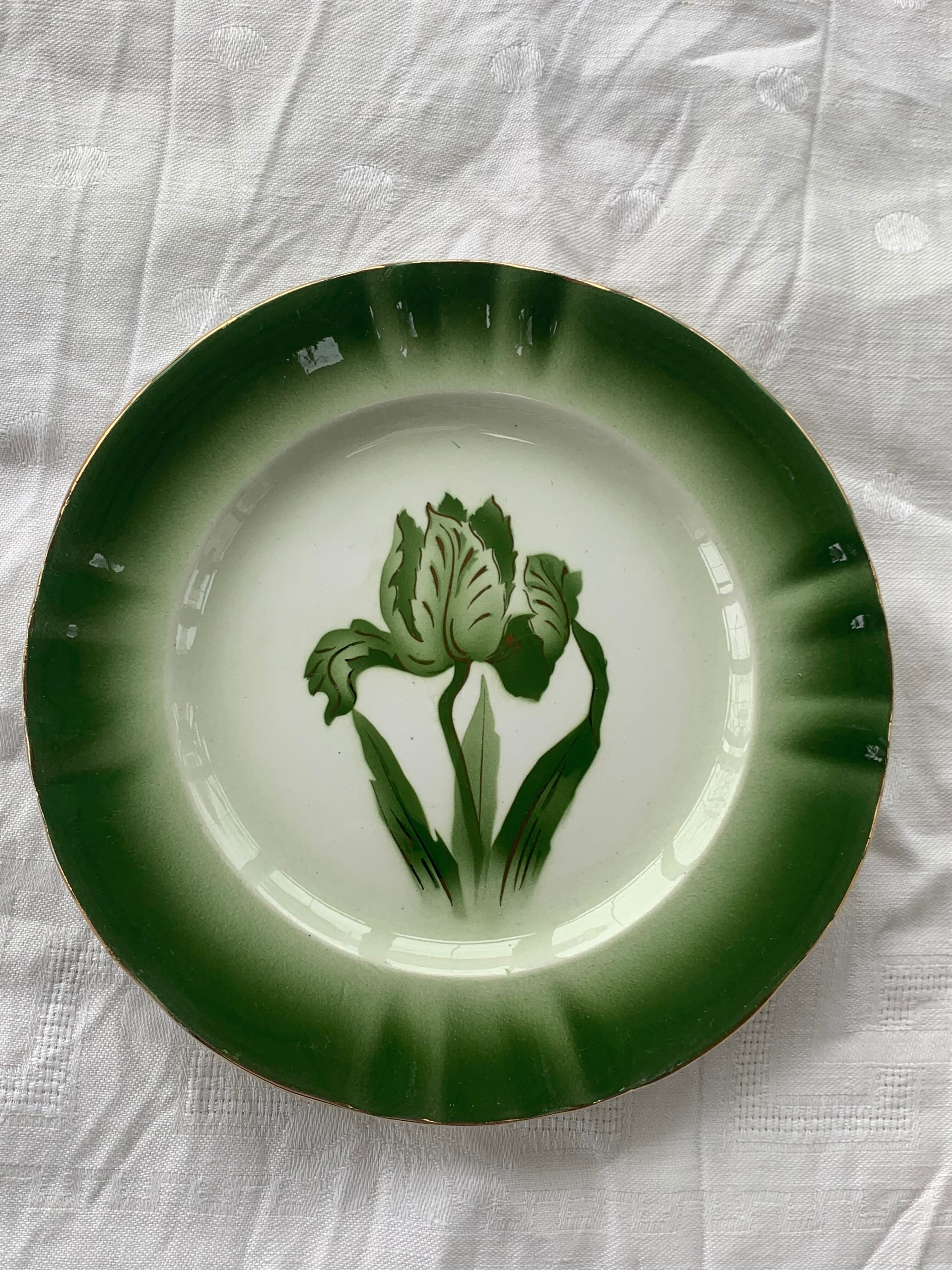 6 flat plates tulip pattern, longwy. Art deco