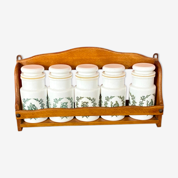 Set of 5 pharmacist jars and wood support