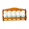 Set of 5 pharmacist jars and wood support