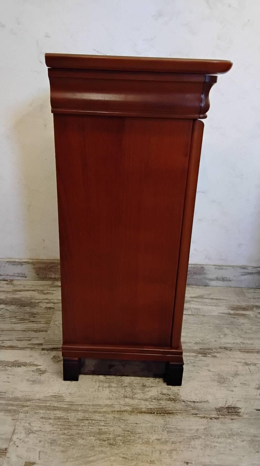 Pair of Louis Philippe style bedside tables in cherry wood.