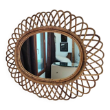 Oval mirror in rattan and bamboo