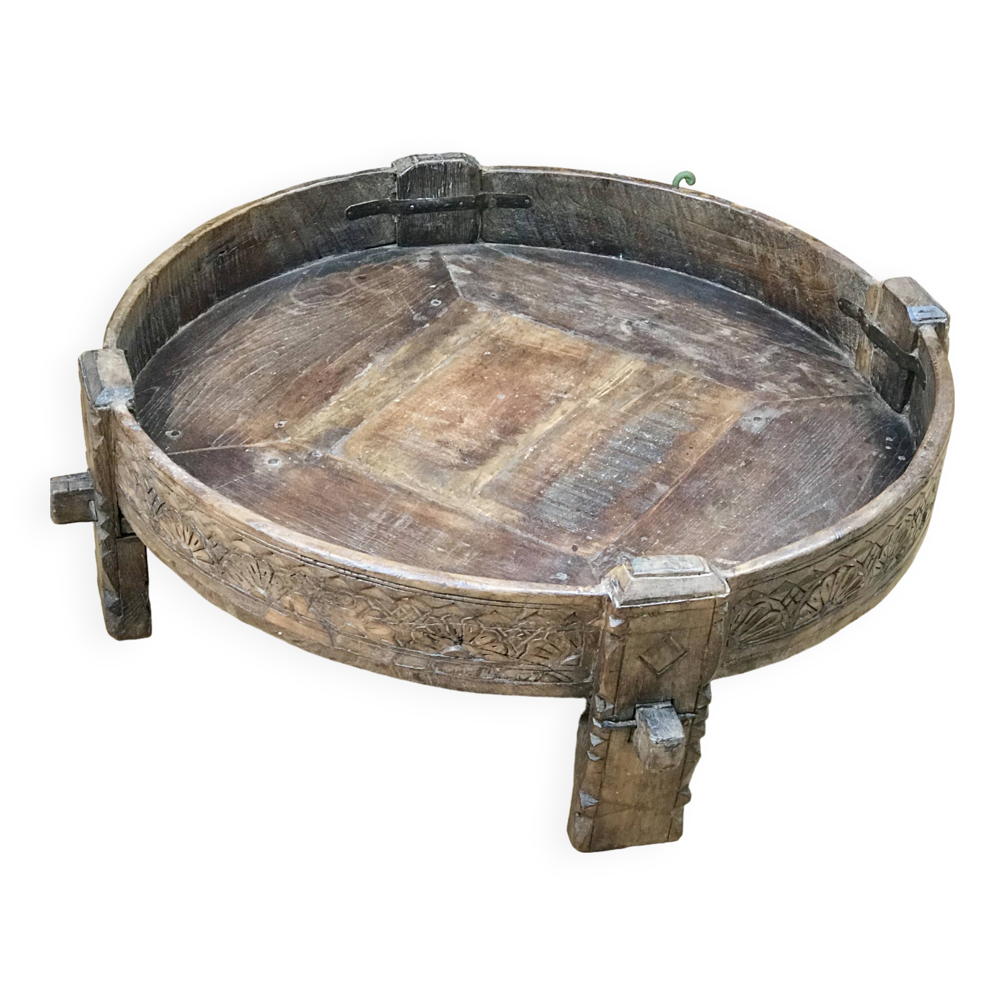 Antique Indian Teak Low Grinder Table, 1940s