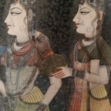 INDIA PICHWAI painting on silk KRISHNA RADHA GOPIS, Kanera Rajasthan mid 20th century