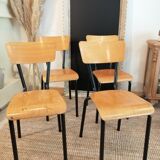 Series of 4 wooden and metal school chairs