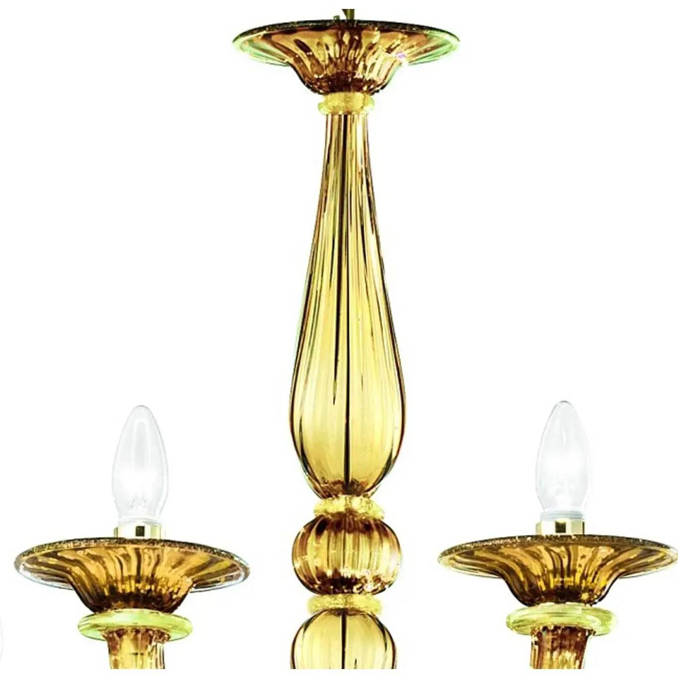 Handcrafted Contemporary Amber Murano Glass Linear Rigadin Chandelier