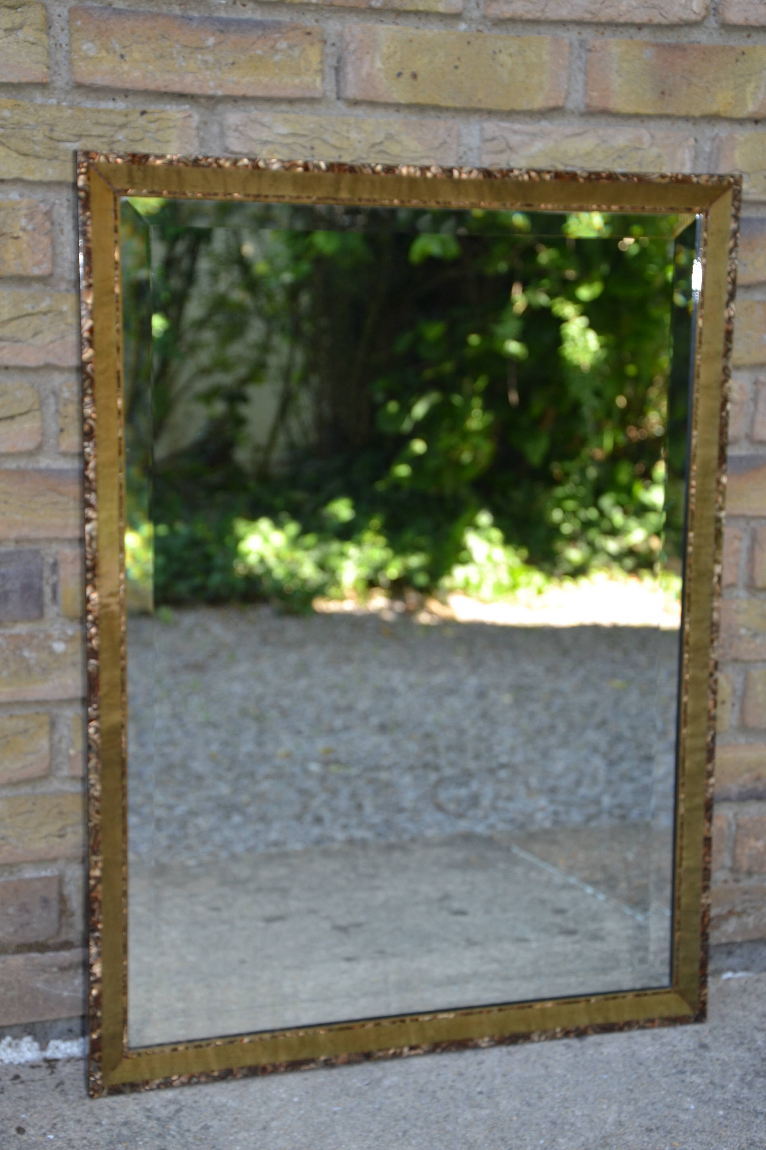 Large khaki beveled mother-of-pearl mirror from the 70s/80s
