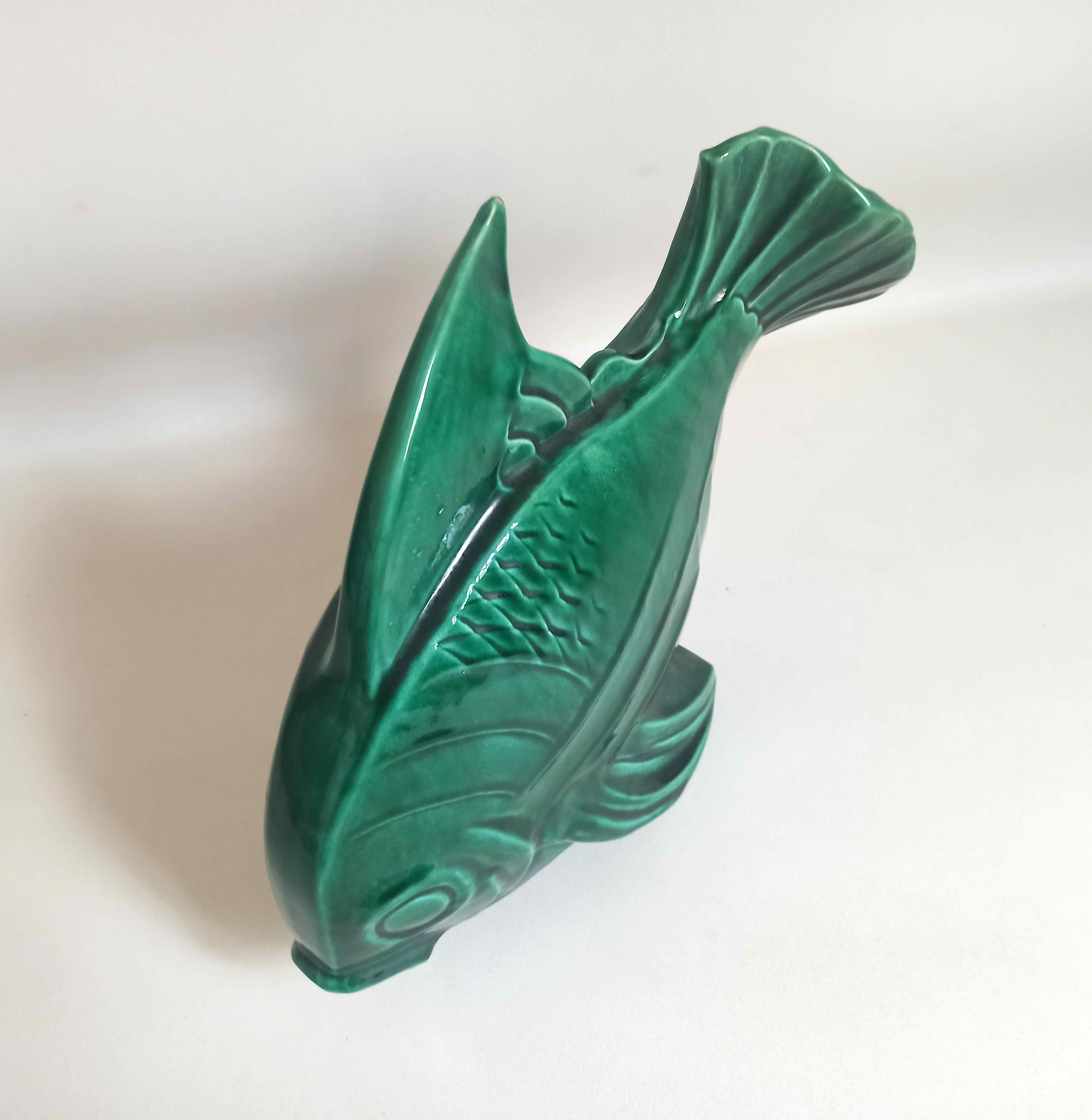 Green ceramic fish lejan art deco width 40 cm