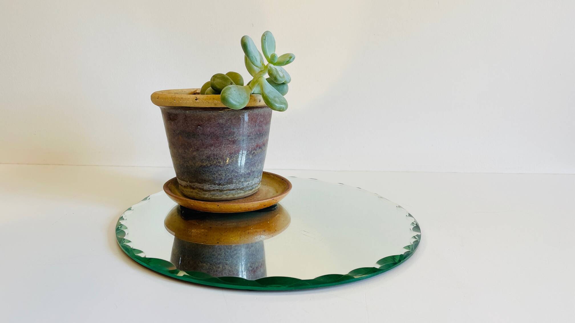 Vintage round and beveled table mirror