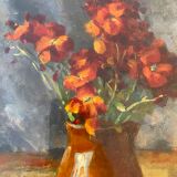 Tableau ancien, nature morte aux giroflées signée Abel Gay (1877-1961)