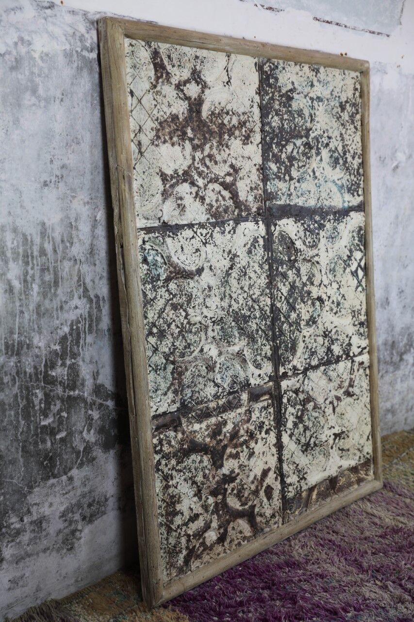 Decorative panel with patinated metal and wood