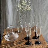 4 large Luminarc Octime vintage octagonal champagne flutes with black foot