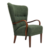 Fauteuil restauré, tissu vert bouteille