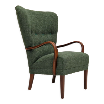 1960s, Danish design, restored armchair, bottle green fabric.