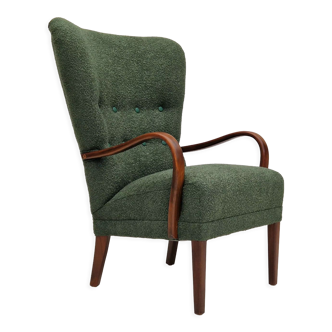 Fauteuil restauré, tissu vert bouteille