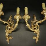 Large pair of Rocaille / Rococo / Baroque style wall lights - gilded bronze