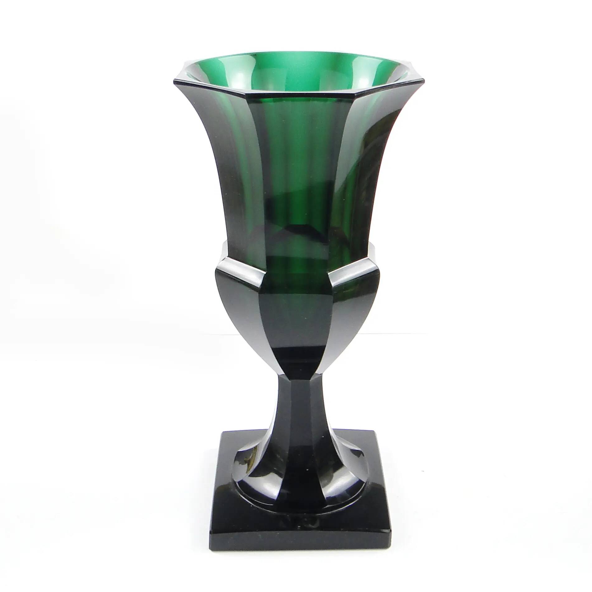 Art Deco vase, green crystal, Moser, Czechoslovakia, 1930s