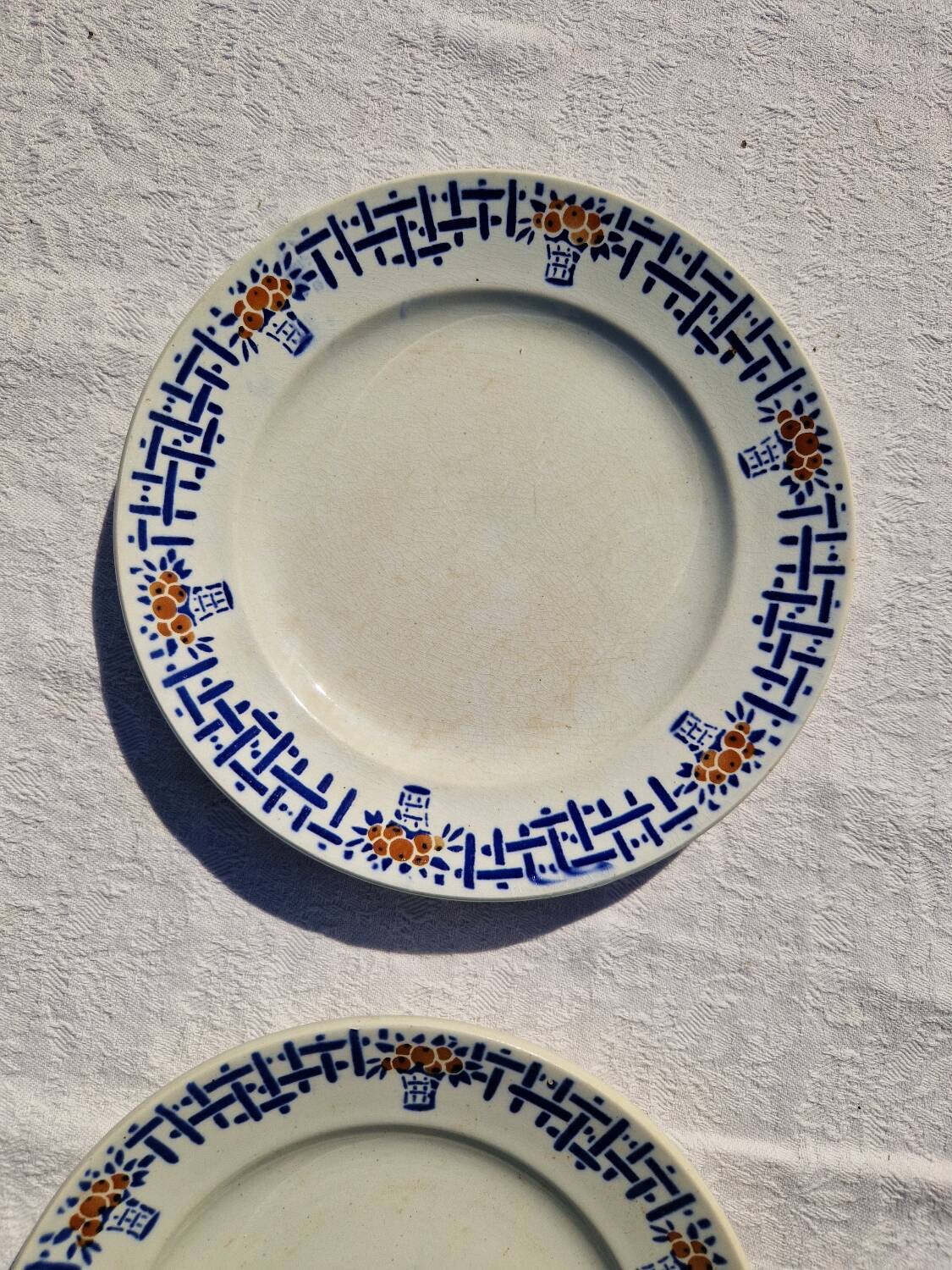 Set of 4 old dessert plates, Earthenware, Ironstone, Sté Amand