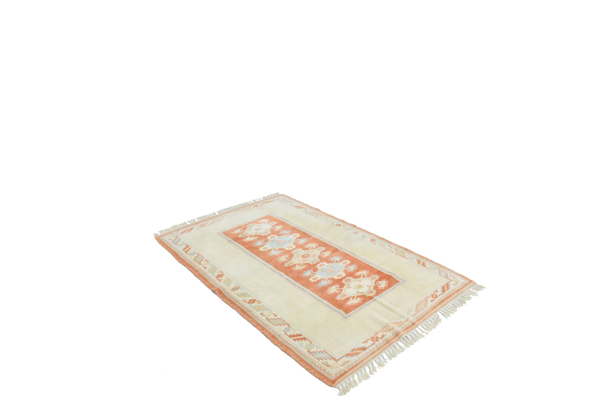 4x6 Oushak Light Blue & Beige Vintage Rug, 127x197Cm