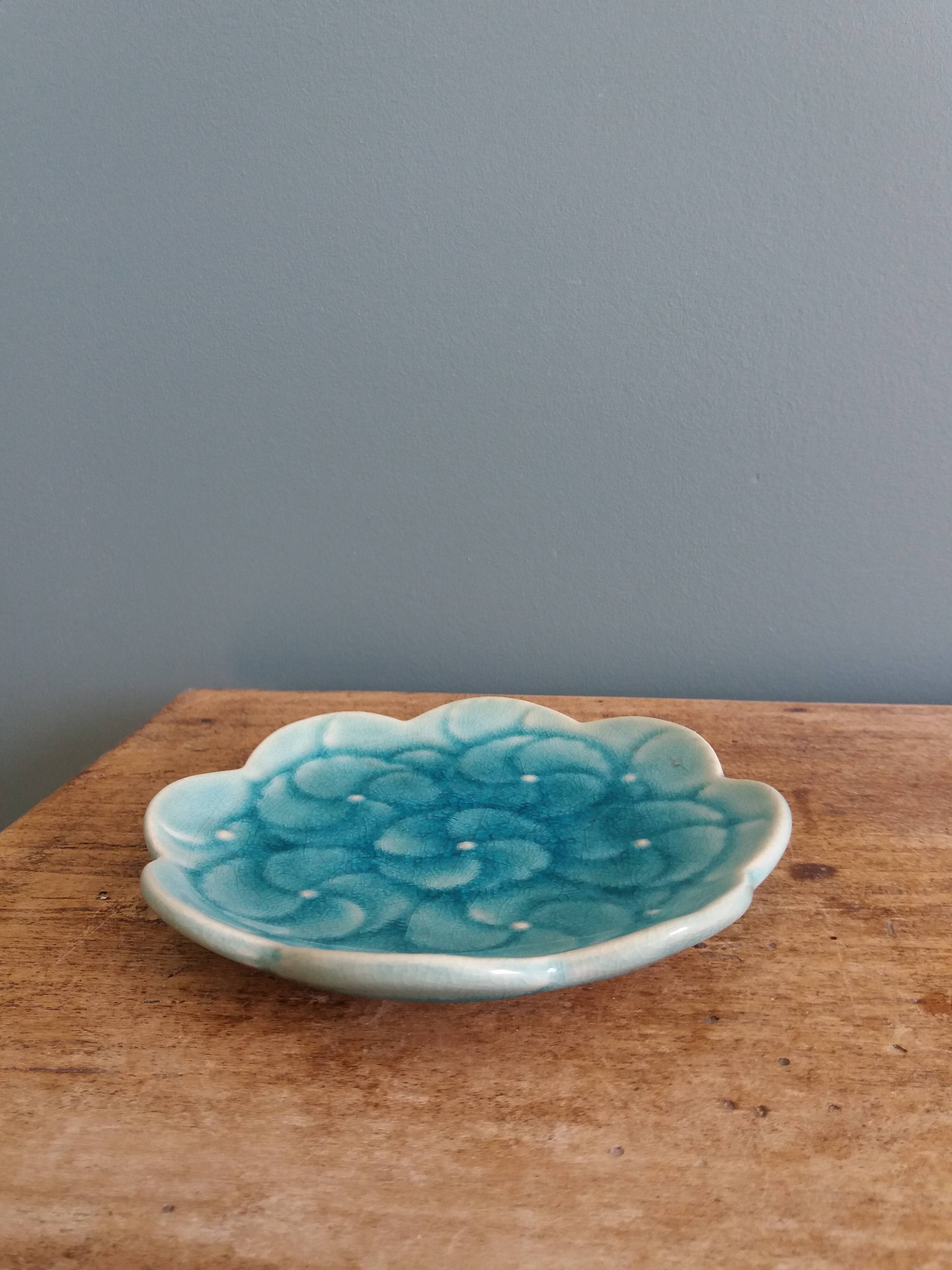 Vide poche fleur turquoise estampillé LBMDJ