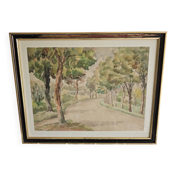 Painting - Watercolor Park Alleys signed Prochot