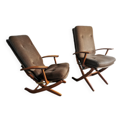 Paire de Fauteuils relax vintage de style scandinave , inclinaison réglable