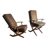 Pair of vintage Scandinavian style relaxation armchairs, adjustable tilt