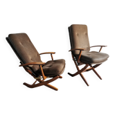 Pair of vintage Scandinavian style relaxation armchairs, adjustable tilt