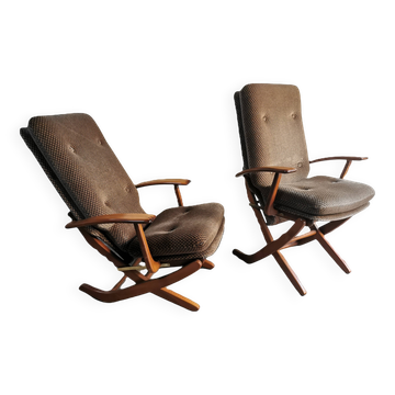 Paire de Fauteuils relax vintage de style scandinave , inclinaison réglable