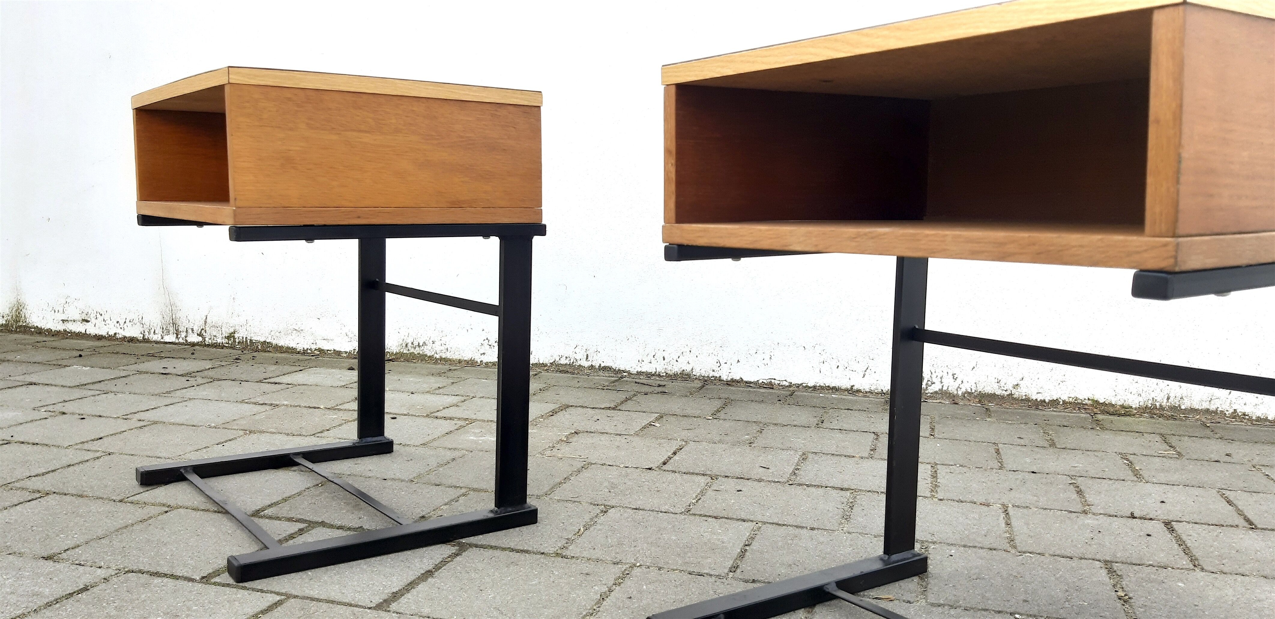Pair of tables nightstands laminate and wood, 1950 s