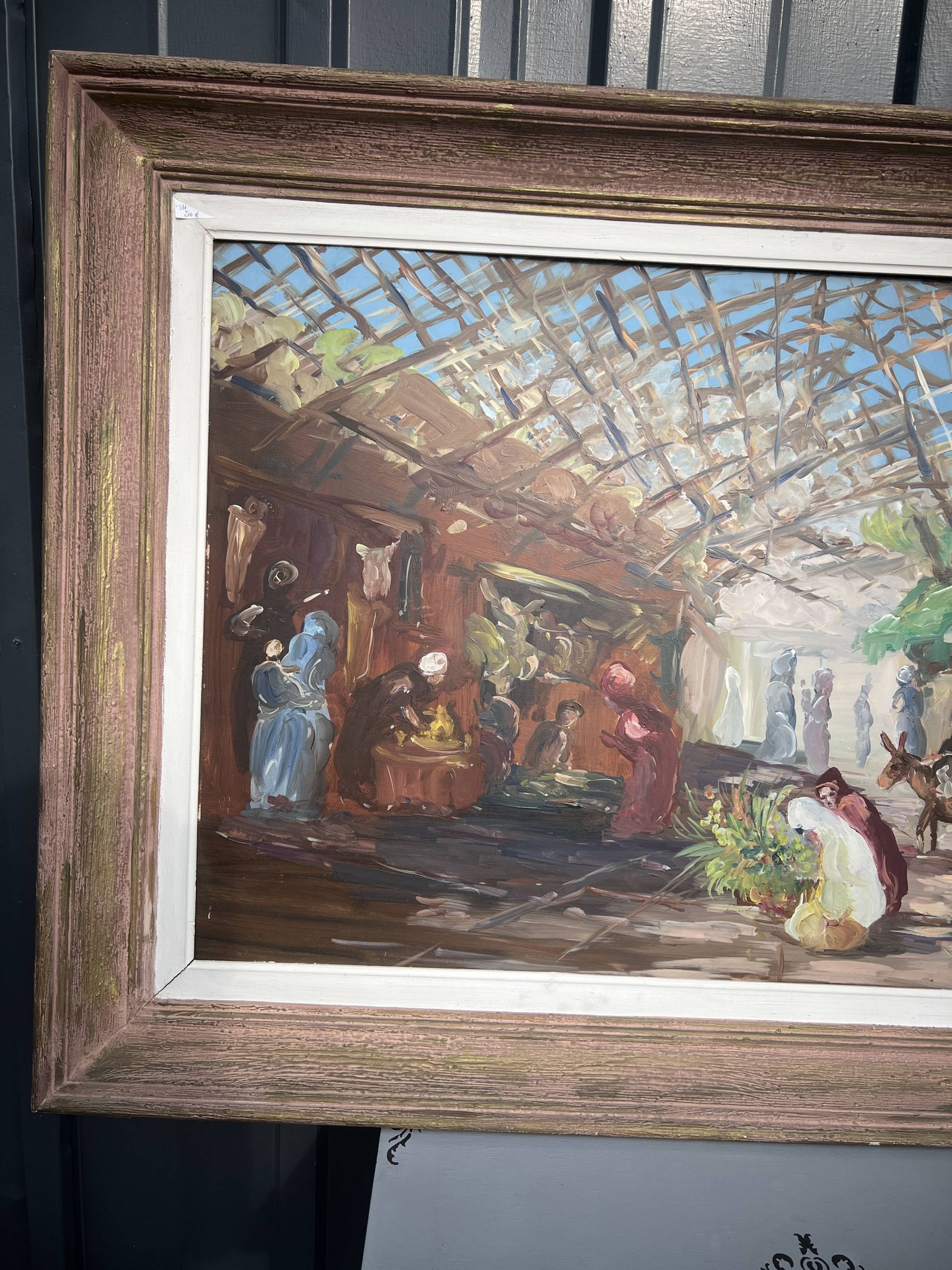 Tableau Huile-sur-Panneau , Le Marché oriental ou Souk signé Antoniazzi