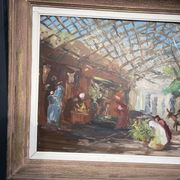 Tableau Huile-sur-Panneau , Le Marché oriental ou Souk signé Antoniazzi